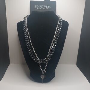 Simply Vera Simulated Pearl & Crystal Elongated Star Double Strand Necklace
